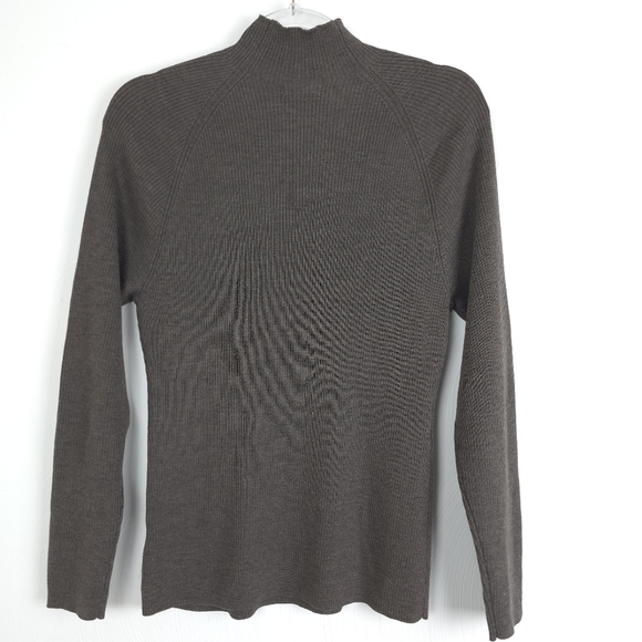 Brooks Brothers Ribbed Sweater Mens L Brown Mock Neck Extra Fine Merino Wool - Picture 2 of 8